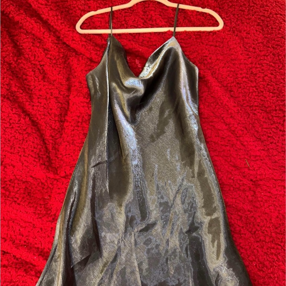 SOLD Gorgeous silver satin dress size L